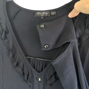 HOMEBODY Long Sleeve Loungewear Top Peekaboo Wrist Ruffle Jewel Buttons Size L